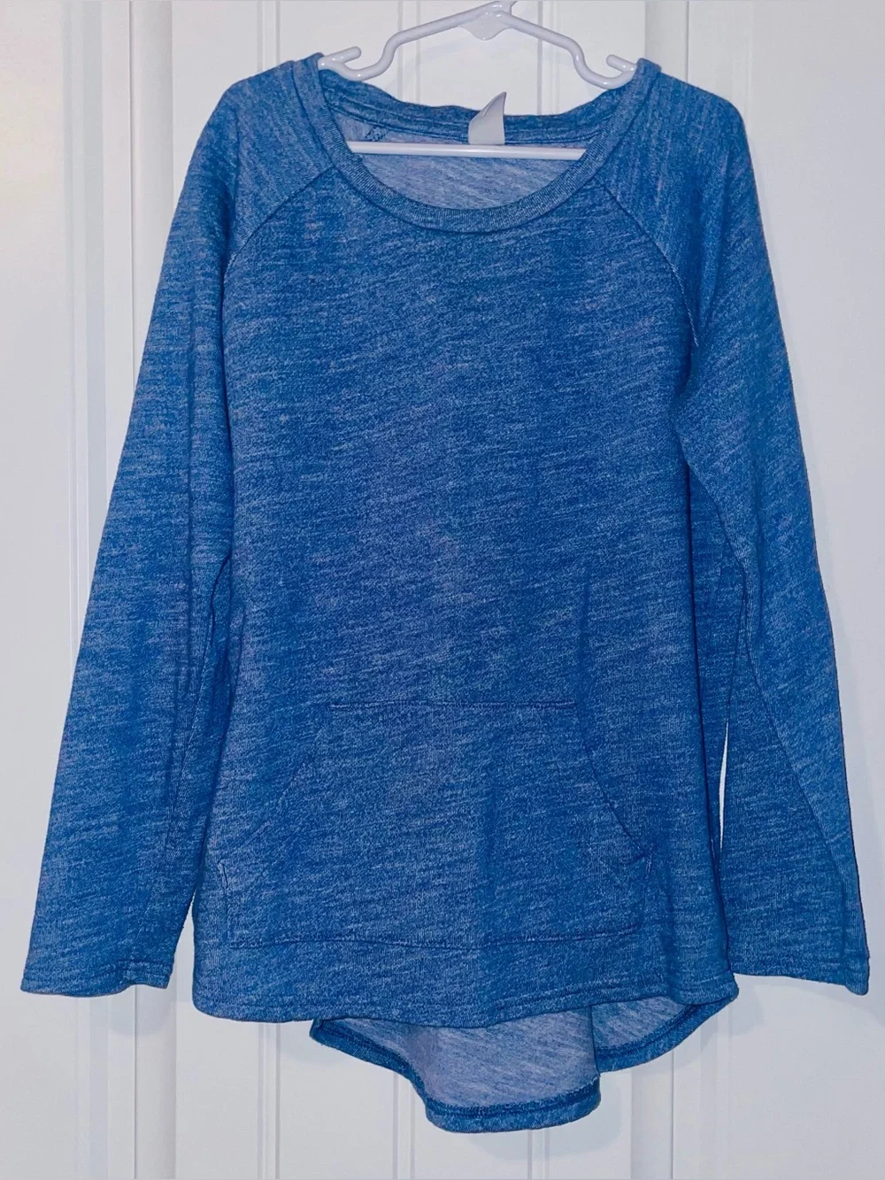 Old Navy Girls 10/12 Blue Tunic Sweatshirt Hi Low Hem Pouch Pocket